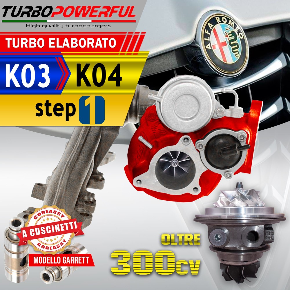 Turbo elaborato a cuscinetti da K03 a K04 Alfa Lancia fino ad oltre 400cv